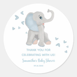 Cute Blue Elephant Watercolor Baby Shower Favour Classic Round Sticker