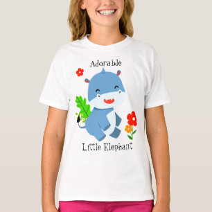 Cute Blue Elephant With Red Flowers T-Shirt