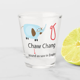 cute blue elephant with Thai wording shot glass