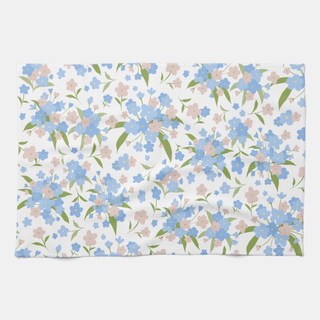 Cute Blue et rose Floral serviette de cuisine (Horizontal)