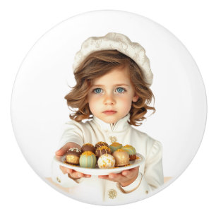 Cute blue eye little girl handes out gourmet sweet ceramic knob