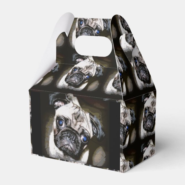 cute blue-eyed pug black favor box (Front Side)