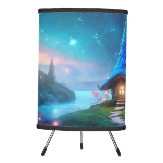 Cute blue fairy tale village kids room tripod lamp
