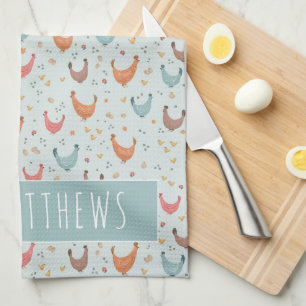 Cute Blue Family Name Chicken Farm Pattern Kitchen Towel