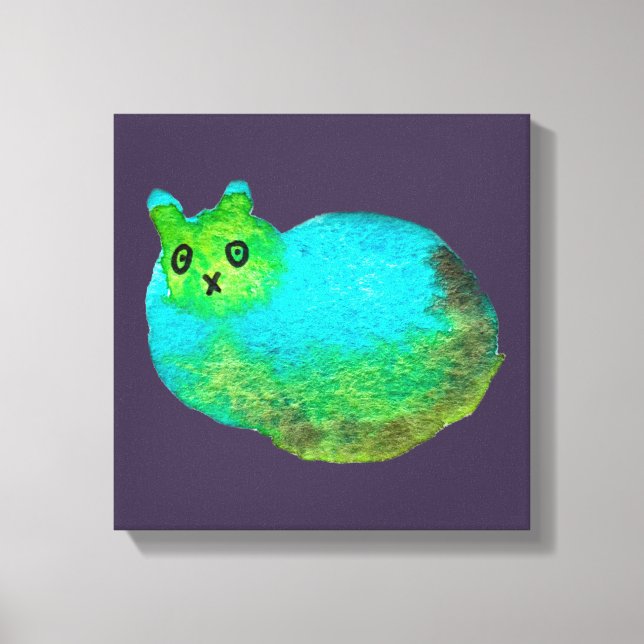 Cute blue fat cat art illustration canvas print (Front)