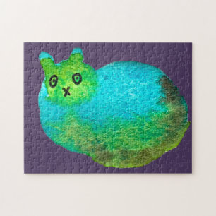 Cute blue fat cat art illustration jigsaw puzzle