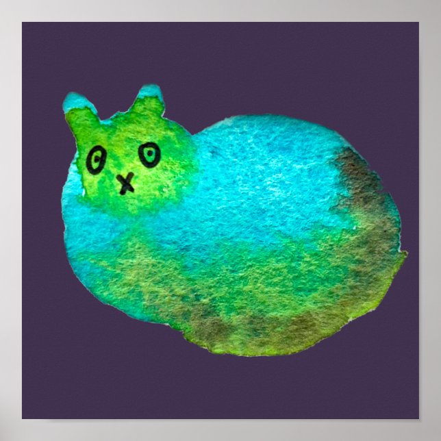Cute blue fat cat art illustration poster (Front)
