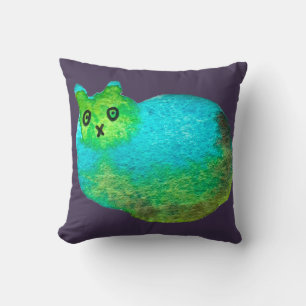 Cute blue fat cat art illustration throw pillow