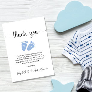 Cute Blue Feet Baby Boy Shower Thank You Card