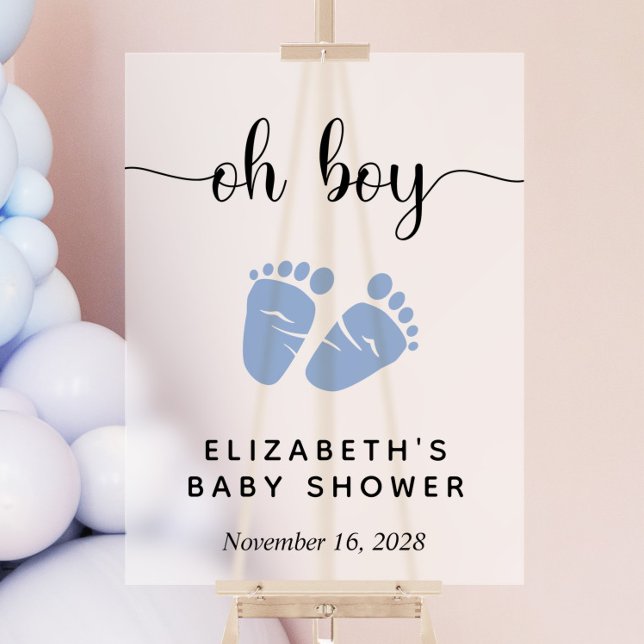 Cute Blue Feet Baby Boy Shower Welcome Frosted Acrylic Sign (Creator Uploaded)