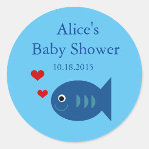 Cute Blue Fish Baby Boy Shower Sticker