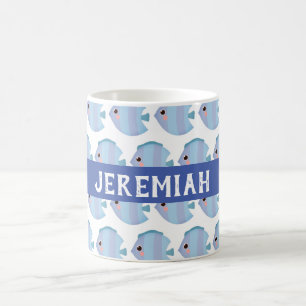 Cute Blue Fish Patterned Personalized Coffee Mug