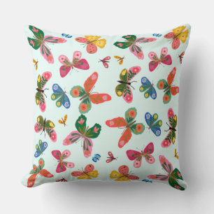Cute Blue Floral Butterfly Pattern Throw Pillow