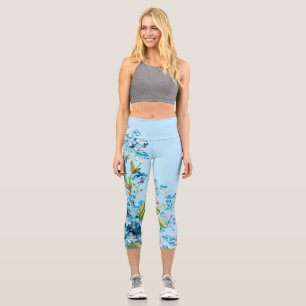 Cute blue floral forget-me-not capri leggings