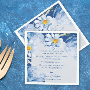 Cute Blue Floral Trendy Wedding Thank you Message Napkin