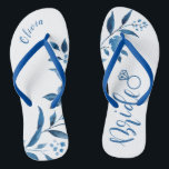 Cute blue floral wedding party bride flip flops<br><div class="desc">Cute blue floral Bride flip flops for bride to be,  great personalized bridal party gifts.</div>