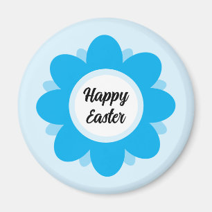 Cute Blue Flower Design Happy Easter Magnet