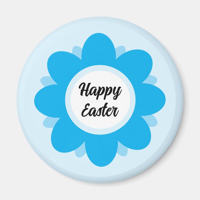 Cute Blue Flower Design Happy Easter Magnet (Front)