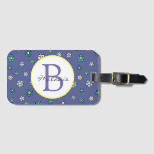 Cute Blue Flower Pattern Personalised Luggage Tag