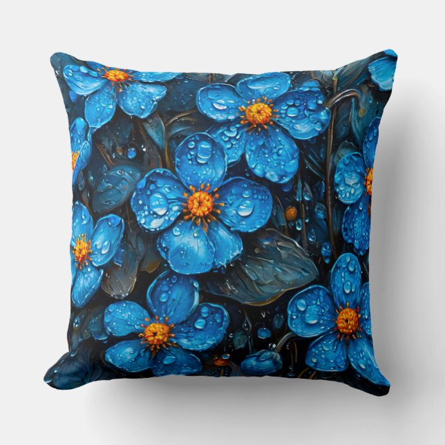 Cute Blue flowers Throw Pillow (Front)