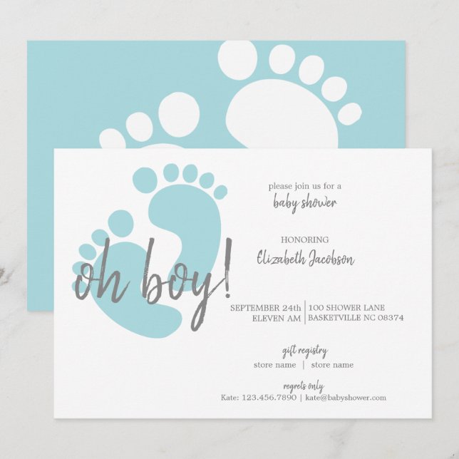 Cute Blue Footprints Baby Shower Invitation (Front/Back)