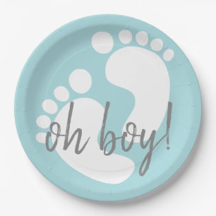 Cute Blue Footprints Baby Shower Paper Plate