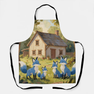 Cute Blue Fox Family Cottage Apron