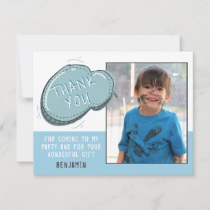 Cute Blue Frame Birthday Thank you Photo Card