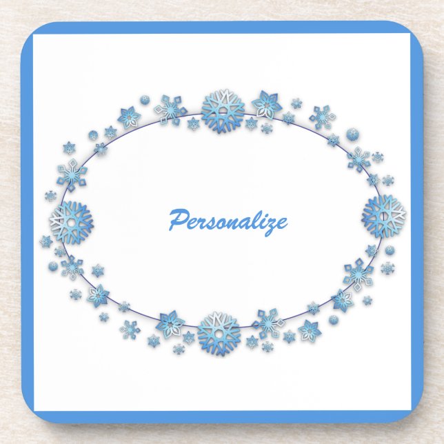 Cute Blue Frame Girly Personalized Coaster (Front)