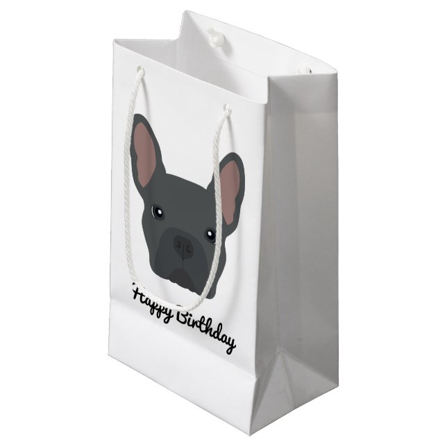Cute Blue French Bulldog Birthday Small Gift Bag (Front Angled)