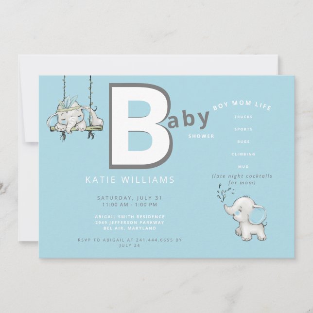  Cute Blue Funny Boy Mom Life Baby Shower Invitation (Front)