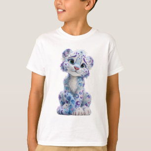 Cute Blue Galaxy Snow Leopard Cub Kids T-Shirt