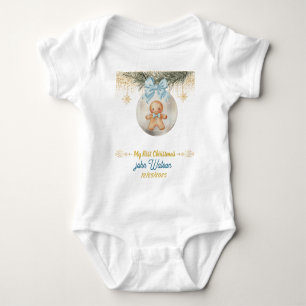 Cute blue Gingerbread boy My First Christmas Baby Bodysuit