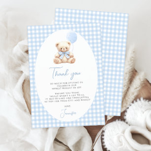 Cute blue gingham bow ribbon baby shower thank you card
