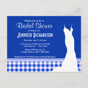 Cute Blue Gingham; Chequered Invitation Postcard