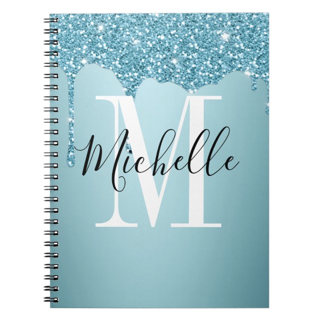 Cute blue glitter  monogram Notebook (Front)