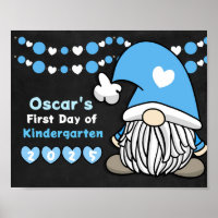 Cute Blue Gnome First Day of School Chalkboard