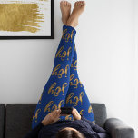 Cute Blue & Gold Joy Typography Christmas Leggings<br><div class="desc">Go out in joy with these cute blue and gold Christmas leggings featuring the word "joy" in faux gold foil in script typography on a black background. You can easily customize the background colour to your liking. Great for exercising at the gym, working out, yoga, walking the dog, or just...</div>