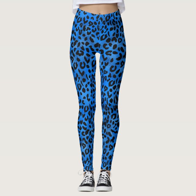 Cute Blue/Gold Leopard Print Leggings (Front)