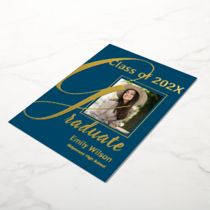 Cute Blue Gold Photo 2024 Graduate Announcement