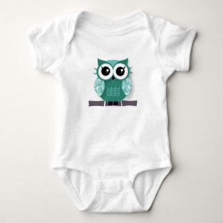 Cute blue green cartoon owl baby bodysuit