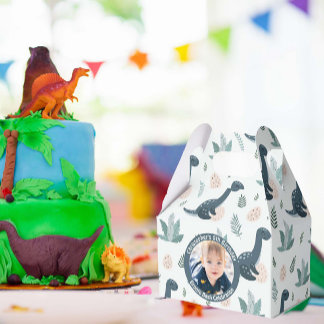 Cute Blue Green Dinosaur Custom Photo and Name Favor Box