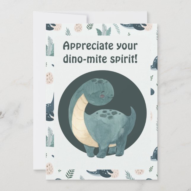 Cute Blue Green Dinosaur Custom Photo and Name Thank You Card (Front)
