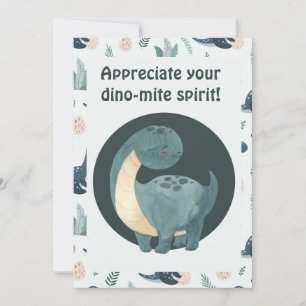 Cute Blue Green Dinosaur Custom Photo and Name Thank You Card