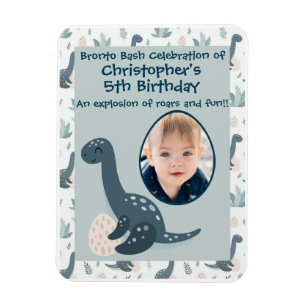 Cute Blue Green Dinosaur with Foliage and Eggs Magnet