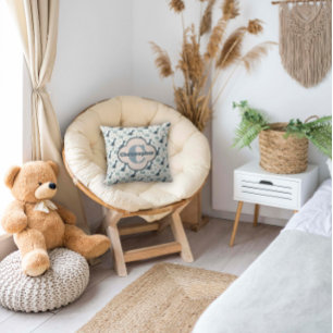 Cute Blue Green Dinosaur with Monogram and Name Throw Pillow