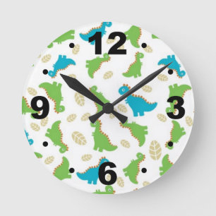 Cute Blue Green Dinosaurs Kids Clock
