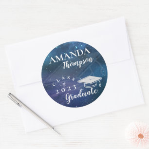 Cute Blue Green Galaxy Class Of 2023 Graduation Classic Round Sticker