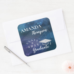 Cute Blue Green Galaxy Class Of 2023 Graduation Square Sticker