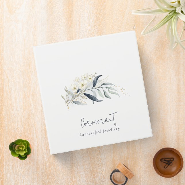 Cute Blue Green Gold Leafy Botanical Floral Bunch Binder (In Situ)
